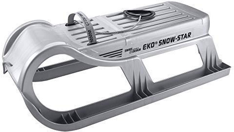 EKO Snowstar 80 1er Familienschlitten 1-Sitzer - davoser Stil Kunststoffschlitten mit Metallkufen Silber