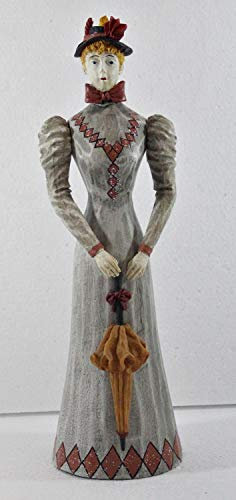 Modefigur Beauty Figur Deko Modepuppe Nostalgiefigur Dame weißes Kleid mit Schirm vorwiegend aus Holz H 30 cm