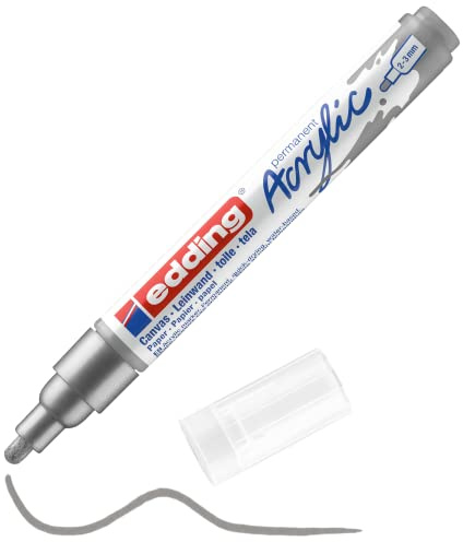 edding 5100 Acrylmarker medium - silber - 1 Acrylstift wasserfest - mittlere Rundspitze 2-3 mm - Acryl Farben zum Malen auf Leinwand, Malpapier und Holz - Acrylstifte für Steine