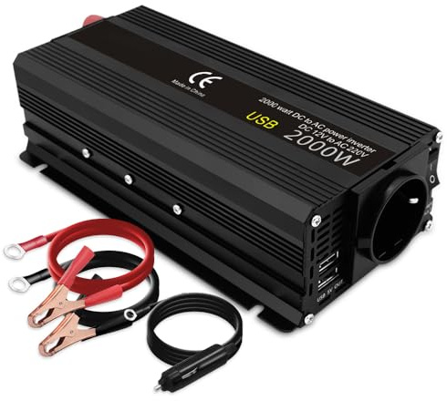 Yinleader Wechselrichter 12V 230V 2000W Spannungswandler DC 12V AC 220V 2USB