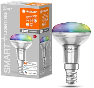 LEDVANCE Smarte LED R50 Spotlampe mit Wifi Technologie, Sockel E14, RGB-Farben & Lichtfarbe änderbar, Reflektorlampe als Ersatz für herkömmliche 40W-Glühbirnen, steuerbar mit Alexa, Google & App