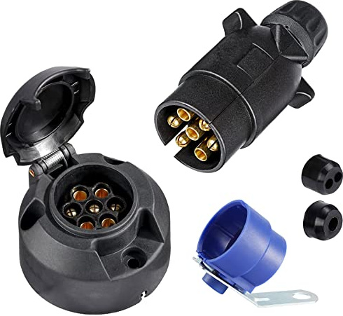 SPARKMOTO Set med 7 stift släpvagn, blå, kompatibel med bilar, skåpbilar, släpvagnar, husvagnar, bärgningsbar, cykelbärare, lastbilar, husbilar, husbilar