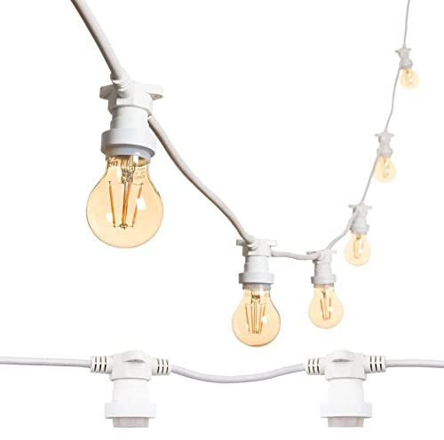 m MU 5Metri Catena Luminosa da Esterno, 10 Portalampade E27 Cavo Bianco Prolungabile fino a 100m, IP54 Impermeabile per Giardino, Terrazzo, Feste e Matrimonio - 5Metri Bianco
