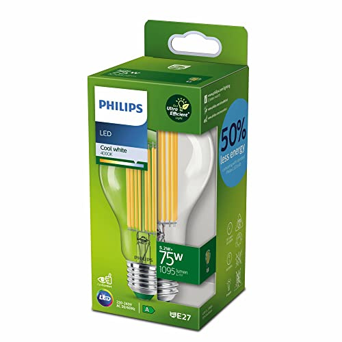 Philips LED Classic ultraeffiziente E27 Lampe, A-Label, 75W, klar, kaltweiß