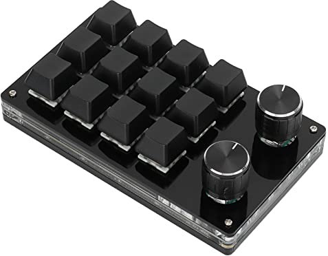 Yctze One Handed Macro Mechanical Keyboard, 12-Key Gaming Keypad Programming Micro, Fully Programmable Keys and 2 Knob, DIY Mechanical Keyboard for Game(full black)