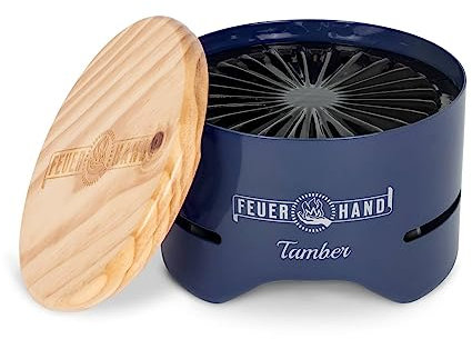 Feuerhand Barbecue de table Tamber (bleu cobalt) - Barbecue compact au charbon de bois de table avec couvercle comme soucoupe & grille émaillée