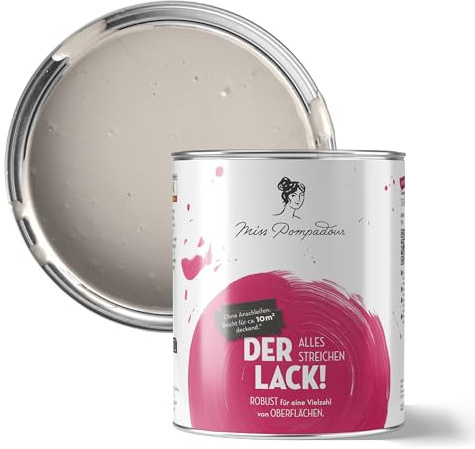 MissPompadour seidenmatte Holzfarbe Innen & Außen 1L Grau mit Leinen, Möbelfarbe ohne Schleifen - Farbe für Holz, Metall, Kunststoff - Holzlack, Möbellack schnelltrocknend mit hoher Deckkraft