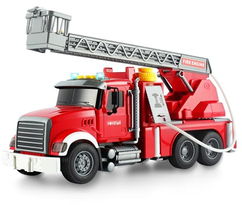 Dwi Dowellin Kids Fire Truck Toys for 3 4 5 6 Years Old Boys, Fire Rescue Vehicle with Shooting Water,Lights and Sounds