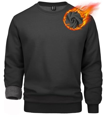 MAGCOMSEN Herren Classics Pullover Baumwolle Crewneck Sweatshirt Warm Sport Shirts Herren Basic Rundhalsausschnitt Laufshirt Fleece Outdoor Pulli Gefüttert Arbeitsshirt Schwarz L