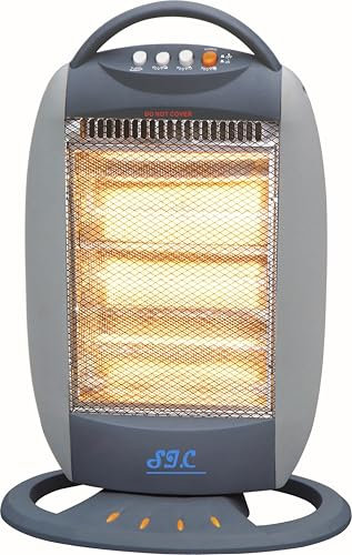 Stufa elettrica portatile,Stufa Alogena Oscillante, 3 Livelli di Potenza Silenziosa Oscillazione Alloggiamento Freddo Touch Sistema Antiribaltamento,Protezione termica (1200W)