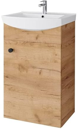 Planetmöbel Badmöbel Set Waschtisch mit Unterschrank 45 x 60 x 33 cm für Badezimmer, Gäste WC & Bad, Gold Eiche