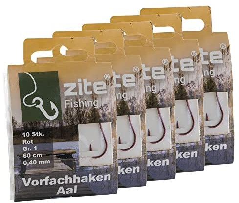 Zite Fishing Aal-Haken Gebunden 50 Stück – Monofile Vorfachschnur Aal-Angeln mit Angelhaken Rot Gr.1 – Angelschnur mit Angelhaken