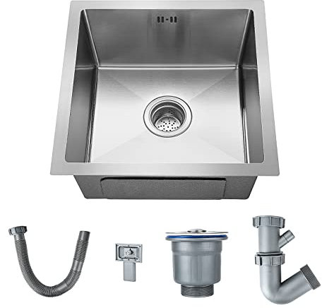 XJYMCOM Kitchen Sink Stainless Steel Undermount Sink Square Inset Single Bowl with Drainer Waste for Kitchen Utility Room Bar 430 x 430 x 210 mm (43 X 43 X 21cm)
