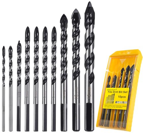 HPMAISON Lot de 10 Forets Multi-Matériaux pour Carrelage en Porcelaine, Céramique, Brique, Plastique, Ciment, Bois, Verre, Miroirs et Maçonnerie (3,4,5,6,6,6,6,8,10,12mm)
