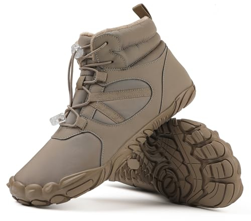 SECHRITE Mens Womens Barefoot Minimalist Shoes Zero Drop Sole Five Fingers Toes Sneakers Wide Toe Box Winter Snow Boots for Parkour Athletic Hiking Trekking Trail Running Workout Footwear Khaki 40