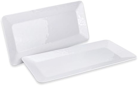 Yalin Rechteckige große Servierplatte, 43,2 cm, Melamin-Serviertablett, ideal für Restaurant, Steak, Salat und Alltag, Set mit 2 weißen Speisetellern (rechteckig)