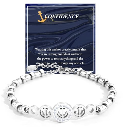 FANCIBAND Pulsera de mujer de acero inoxidable con ancla, personalizada pulsera de la amistad de la suerte, cumpleaños, San Valentín, regalo para ella, esposa, novia, hermana, 22 centimeters, Acero