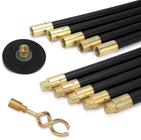 Drain Rods for Outside Drain Flexible - 12 Pcs / 9.2 Meter Indoor & Outdoor Drain Unblocker with Rubber Plunger & Double Worm Screw | Polypropylene - Metal
