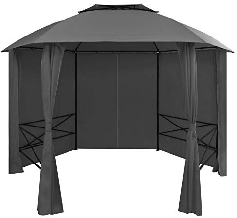 Home Outdoor Sonstiges Garten-Festzelt-Pavillon-Zelt mit Vorhängen, sechseckig, 360 x 265 cm