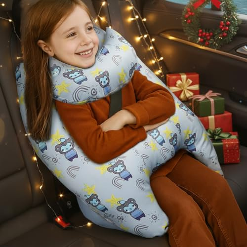 OHAANYY Oreiller Voyage Enfants Voiture, Coussin de Voyage Enfant, Démontable et Lavable Machine, Coton, Confortable, Forme H, Idéal pour Les Voyages en Voiture Cadeau