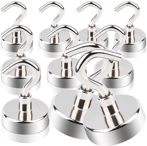 Aenienoe 10 Pièces Crochet Magnetique Aimant Puissant Neodyme Crochet 25kg pour Frigo Cuisines Bureau École Crochet de Croisière Robuste au Plafond Argenté 25mm