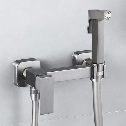 ZYWUOY Handheld Bidet Sprayer, Zinc Alloy Bidet Attachment, Anti Clogging Metal Spray Nozzle, Leakproof T Valve Adapter(Gray)