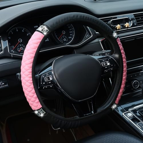 Coprivolante per auto, universale, 38 cm, in morbida pelle, con strass, elastico, accessorio per volante per donne e ragazze