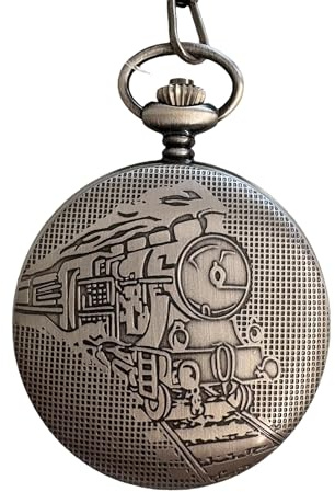 Pierre Bonnet Orologio da Tasca Vintage con Catena – Movimento al Quarzo, Cassa Incisa Treno a Vapore, Quadrante con Datario, Idea Regalo per Pensione, Anniversario e Collezionisti (FERROVIERE)