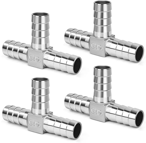 Conector de Manguera en Forma de T 3 Vías, 16mm Pieza en T Conectores de Púas de Acero Inoxidable 304 Boquilla Accesorios para Aire, Gas, Agua (4 Pieza)