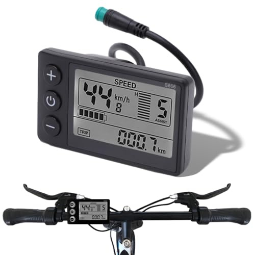 Cuifati S866 Electric Bike LCD Display Meter, 24V 36V 48V E Bike LCD Display Control Panel med Vattentät Plugg, Cykelhastighetsmätare på Meter för Elektrisk Skoter Elektrisk Cykel