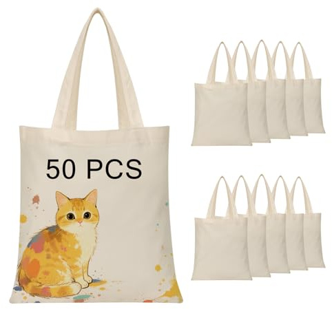 ORJ 50 PCS 13 x 15 Inch Sublimation Blank Canvas Bags Bulk, Tote Bags for Sublimation, Canvas Tote Bags DIY Custom Shopping Bag