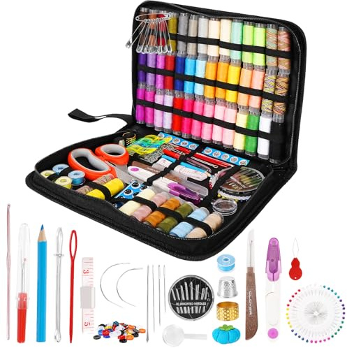 Kit da Cucito, Set da Cucito, 290 Pezzi Kit Cucito, Accessori da Cucito con 50 Rotoli di Filo Colorato, Forbici, Ditale, Metro a Nastro,Bottoni, per Viaggiatori, Principianti, Adulti, Emergenze