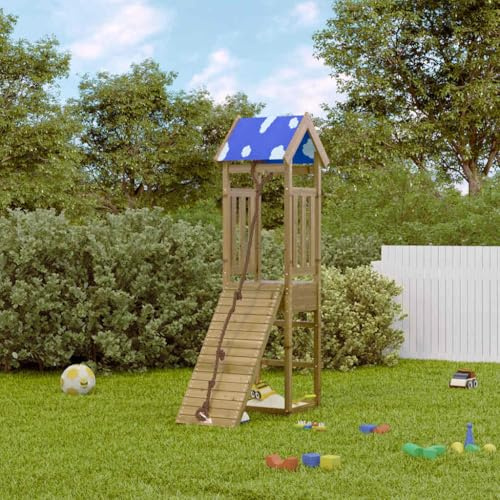 Torre da gioco in legno di pino impregnato con rampa da arrampicata e sabbiera per il giardino, robusta struttura in legno e struttura resistente alle intemperie per un divertimento sicuro