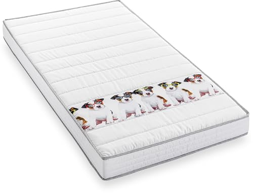 BLUE MOON Matelas Enfant Puppy Love 90x190 | Mousse Ferme | 10 cm | Densité 28 kg/m³ | 5 Zones de Confort | Hypoallergénique | Livré Compressé | Fabriqué en Belgique