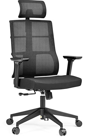 hjh OFFICE 810029 Profi Bürostuhl SPINIO PRO Stoff Schwarz Drehstuhl mit Netzrücken, Kopfstütze & Rückenlehne höhenverstellbar
