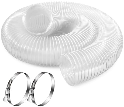 2.5 Inch x 10 Feet Dust Collection Hose - Flexible Clear PVC Heavy Duty Puncture Resistant Dust Debris Fume Hoses - Reinforced With Coated Wire Helix