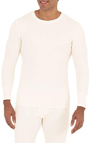 Fruit of The Loom Herren Recycelte Waffel-thermounterwäsche mit Rundhalsausschnitt (1er und 2er-Pack) Pyjamaoberteil, Natürlich, Mittel