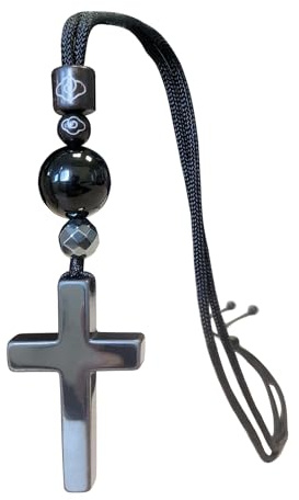 Ecooon Collier avec pendentif en forme de croix en tourmaline noire naturelle mélangée hématite faite à la main Protection Feng Shui énergie négative Tourmaline Bijoux pour homme et femme, Pierre