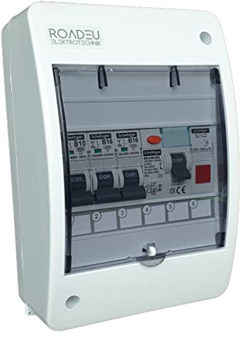 RoadEu - Centralino e quadri di distribuzione da parete completo di indicatore LED, con Interruttore Differenziale 40A 2P tipo A/AC, fusibile automatico 16A e 10A in una scatola