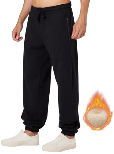 ineepor Pantaloni Tuta Uomo Invernali Pantaloni Termici Sportivi Uomo Felpata Pile Foderato Fleece Joggers Pantaloni Larghi Baggy Cerniera Tasche Laterali