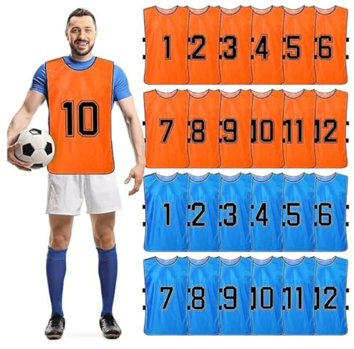 24 pezzi Scrimmage Gilet da allenamento – Calcio, Basket, Calcio, Pettini/Pinnies, Reversibili Numerati Sport di Squadra Sportivi Maglie (Blu & Arancione), Blu, Arancione, 47 x 70 cm