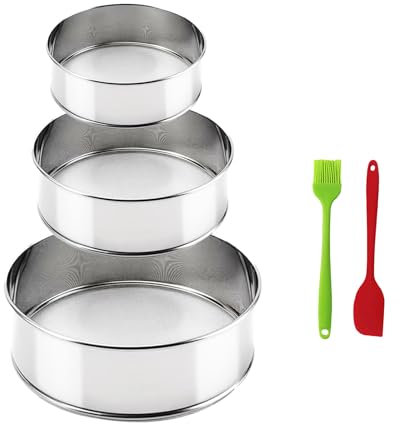 3 setacci a maglia fine con spazzola, setaccio rotondo in acciaio inox per cottura, setaccio per farina da 20,3 cm, 60 maglie, 15,2 cm 40 mesh e 10,2 cm 40Mesh