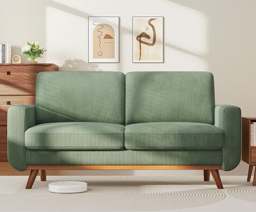 Vesgantti 172cm Loveseat Sofa Green, Comfy Corduroy Couch with Spring Cushion, 2 Seater Sofa with Solid Wood, Sofa Couch with Deep Seat, Sofa for Bedroom, Loveseat for Living Room, Green Office Couch