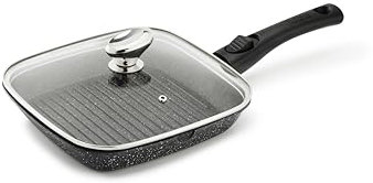 Pradel Excellence - PCUI001021 - Poêle Grill 24 x 24 cm avec Couvercle Verre - Gamme Premium - Fonte d’Aluminium - Revêtement Antiadhésif Façon Pierre - Manche Amovible - Tous Feux dont Induction