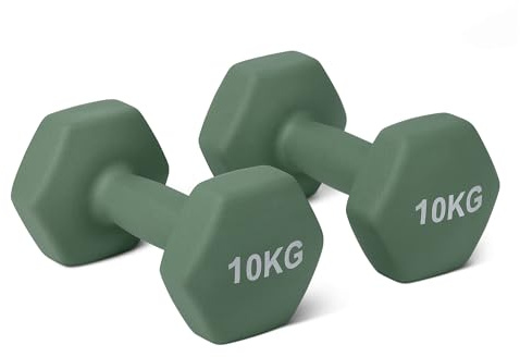 Amazon Basics Neoprene Dumbbell Weights Set, 10 kg, Olive