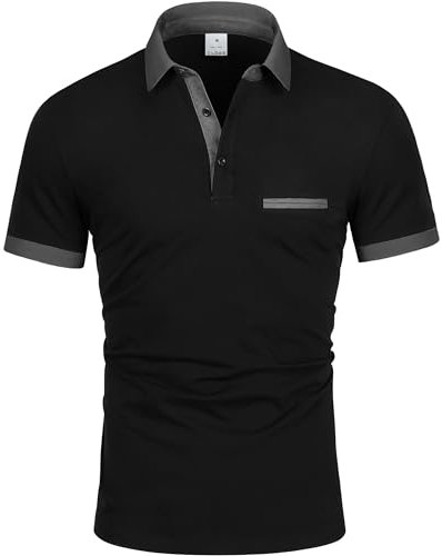 GLESTORE Poloshirt Herren Kurzarm Polo T Shirts für Männer Basic Klassisches Golf Polohemden Schwarz M