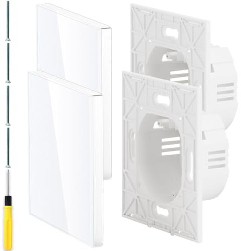 Acmerota Blindabdeckung Steckdosenabdeckungen Einzelne elektrische Abdeckung gehärtete Glasplatte für elektrische Steckdosen Dekoration mit Schrauben (Weiß, 86mm x 86mm, 30mm tief)