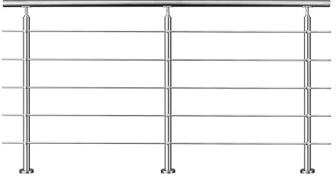 Garde-corps avec main courante, 200cm, en acier inoxydable 304, garde-corps avec 5 traverses, pour intérieur et extérieur