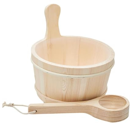 Sharplace Seau en Bois pour Sauna avec louche et poignée, Ensemble d'accessoires multifonctionnels Professionnels, Seau à Eau pour centres de Spa, Bain