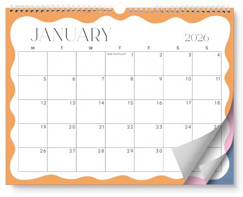 S&O Modern Wavy Wall Calendar from January 2026-June 2027 - Tear-Off Monthly Calendar - 18 Month Academic Wall Planner - Hanging Organizer to Track Anniversaries & Appointments - 13.5x10.5”in